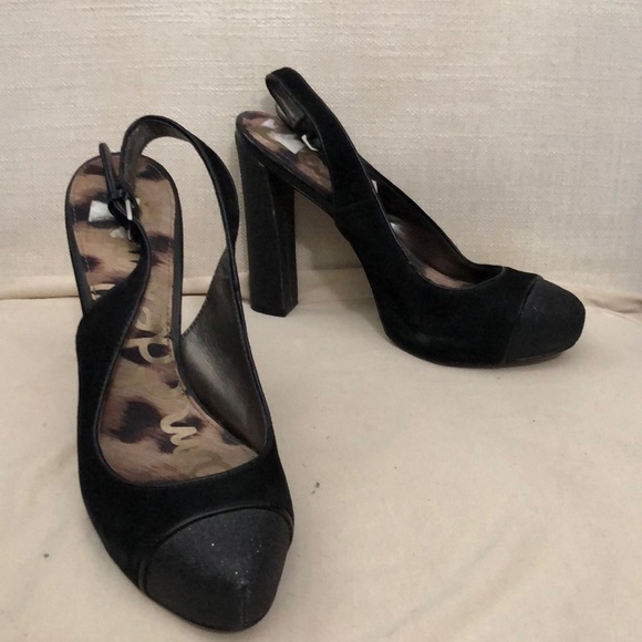 Sam Edelman Leather and Glitter Heels Size 6 - Picture 1 of 9